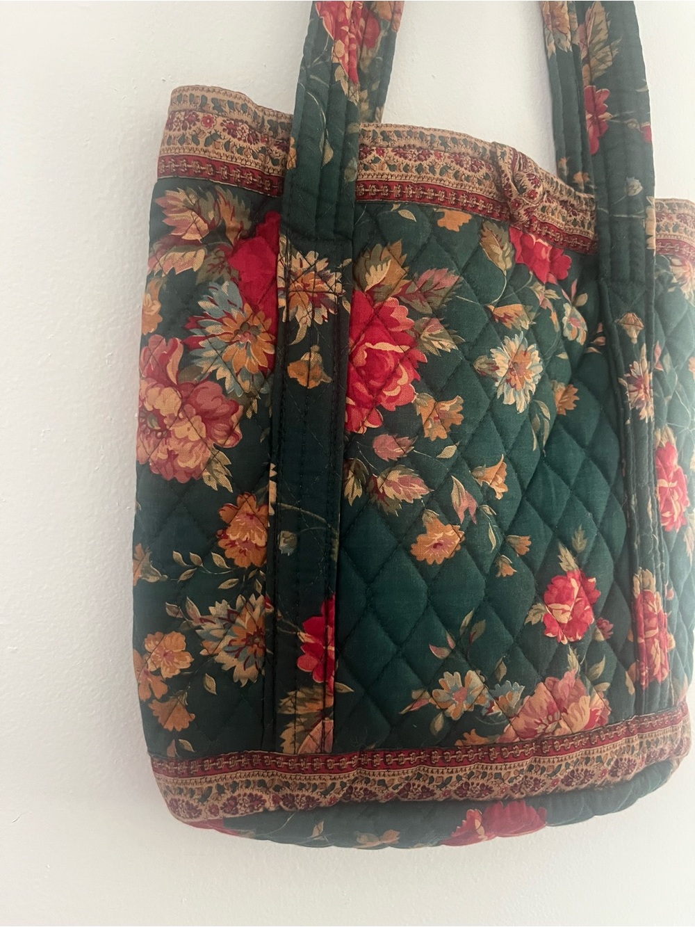 Vera Bradley Vintage 1987 Greenbriar Floral Quilted Tote Green Pink - Picture 15 of 16